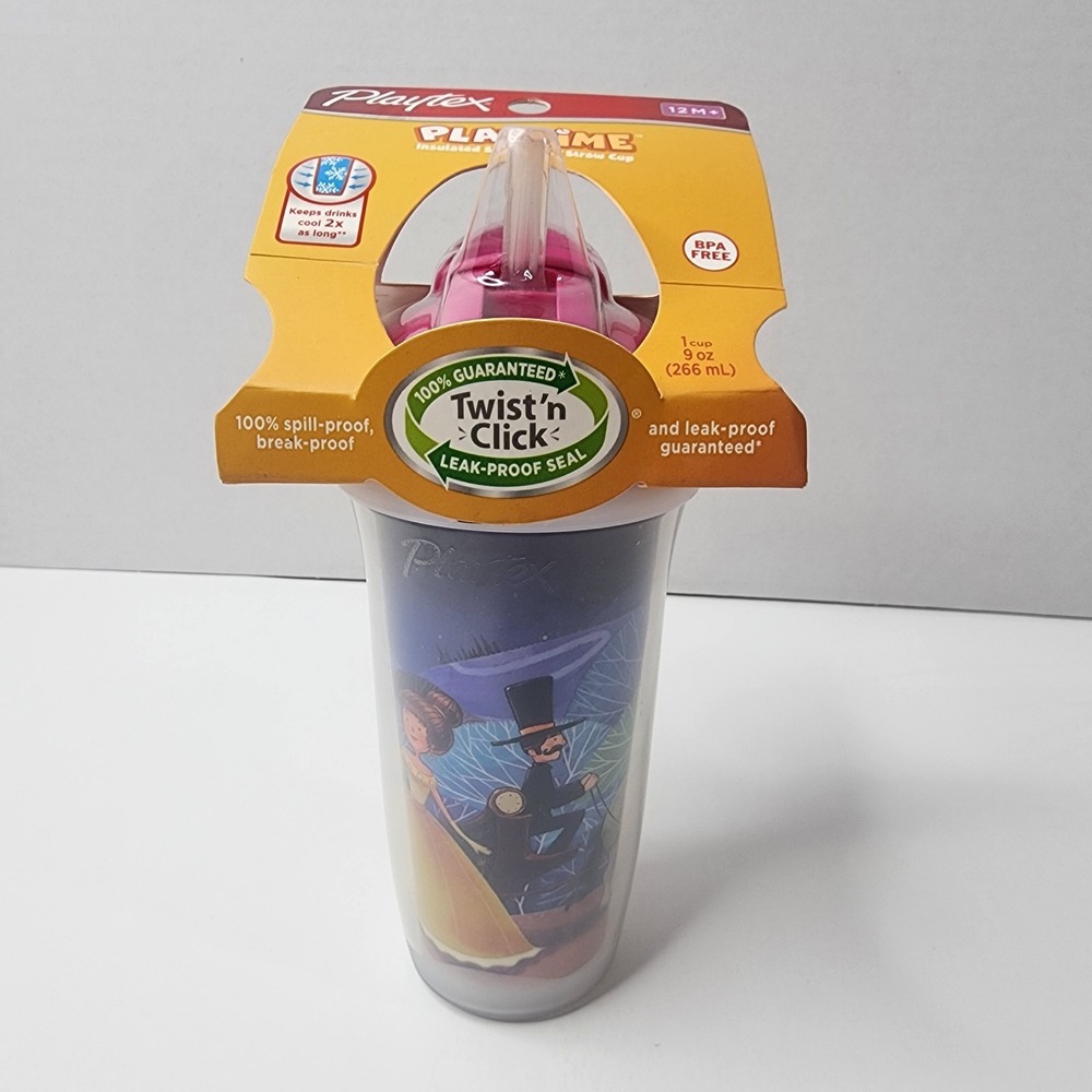 Playtex Playtime Spill Leak Break-Proof Insulated Straw Cup Princess Castle Twst